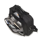 Black laptop bag with compartments on a white background