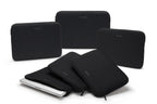Set of black laptop sleeves with visible brand logo on a white background