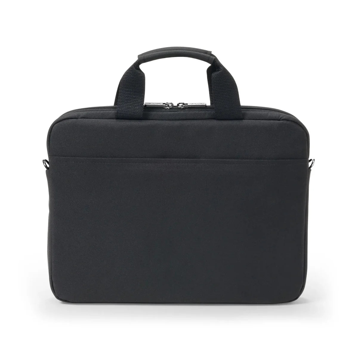 A black nylon laptop sleeve with a top carry handle, shown from the front on a clean white background.