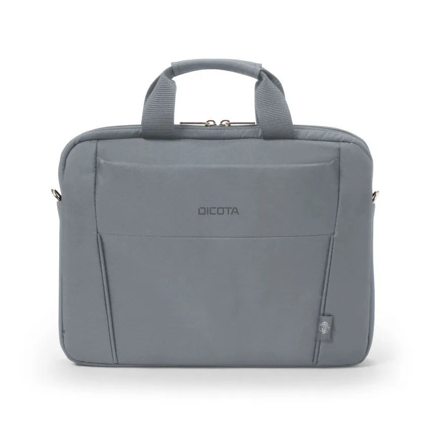 A gray DICOTA laptop sleeve with a top handle, shown against a plain white background.