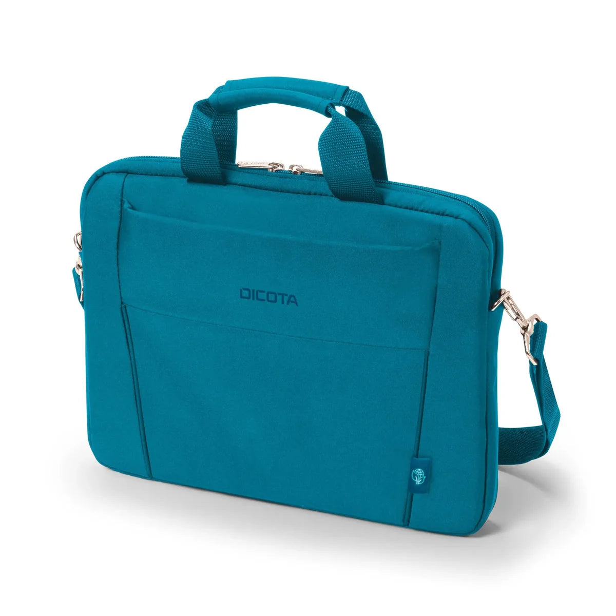 Blue laptop bag with a visible brand logo on a white background