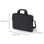 Black laptop bag with dimensions labeled: 27.5cm/10.