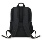 Black mesh and fabric backpack shown from the back view, featuring padded shoulder straps, a top carry handle, and side pockets, set against a plain white background.