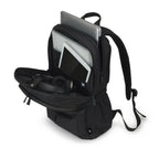 Black backpack with laptop compartment on a white background