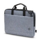 Gray laptop bag with black straps on a white background