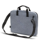 Gray laptop bag with black straps on a white background