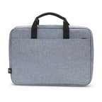 A light blue-gray heathered fabric laptop sleeve with black top handles, shown from the front on a white background.