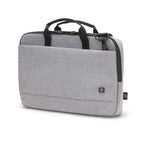Gray laptop bag with black straps on a white background
