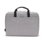 Gray briefcase with black straps on a white background