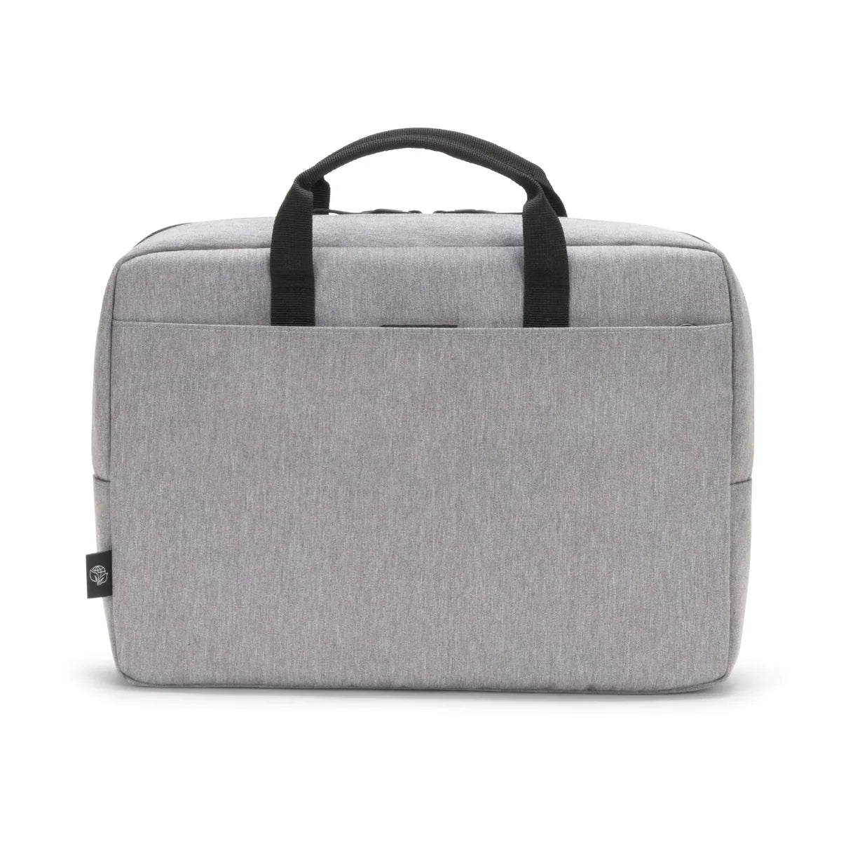 Gray briefcase with black straps on a white background