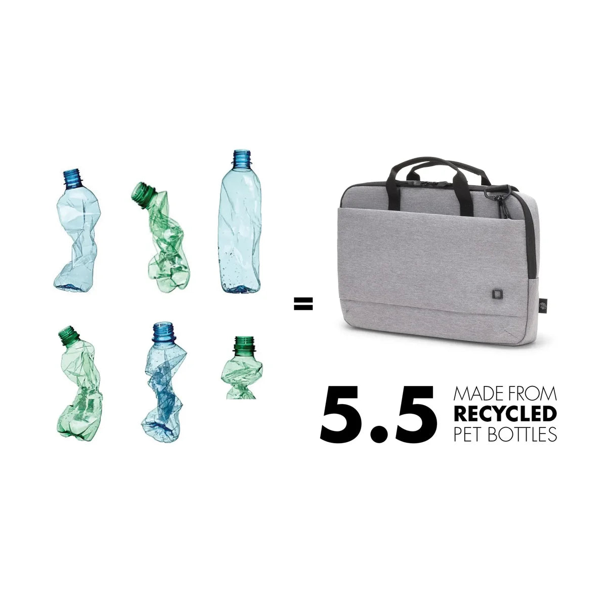 Gray laptop bag made from recycled PET bottles on a white background