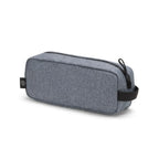 Gray toiletry bag with black zipper on a white background