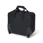 Black rolling suitcase on a white background