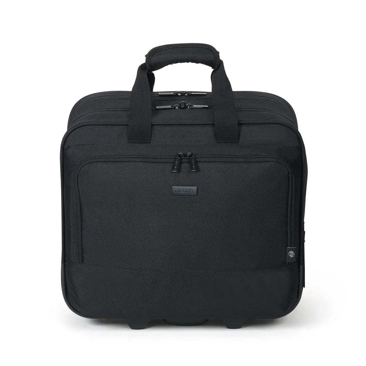 Black suitcase with handle on a white background