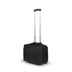 Black rolling suitcase on a white background