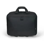 Black rolling suitcase on a white background