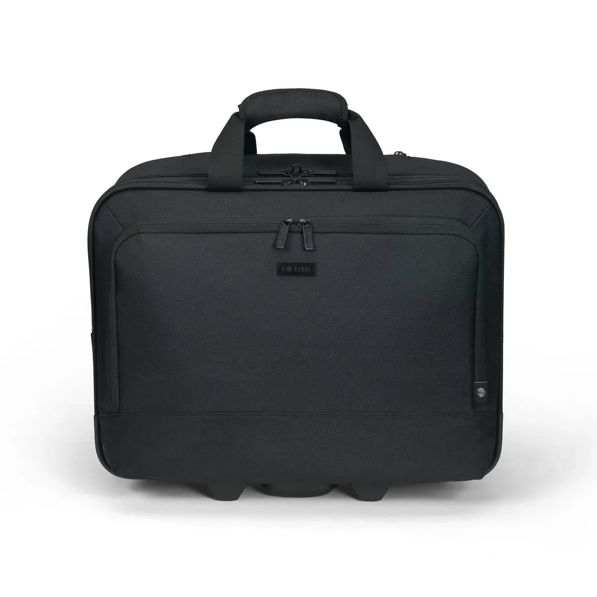 Black rolling suitcase on a white background