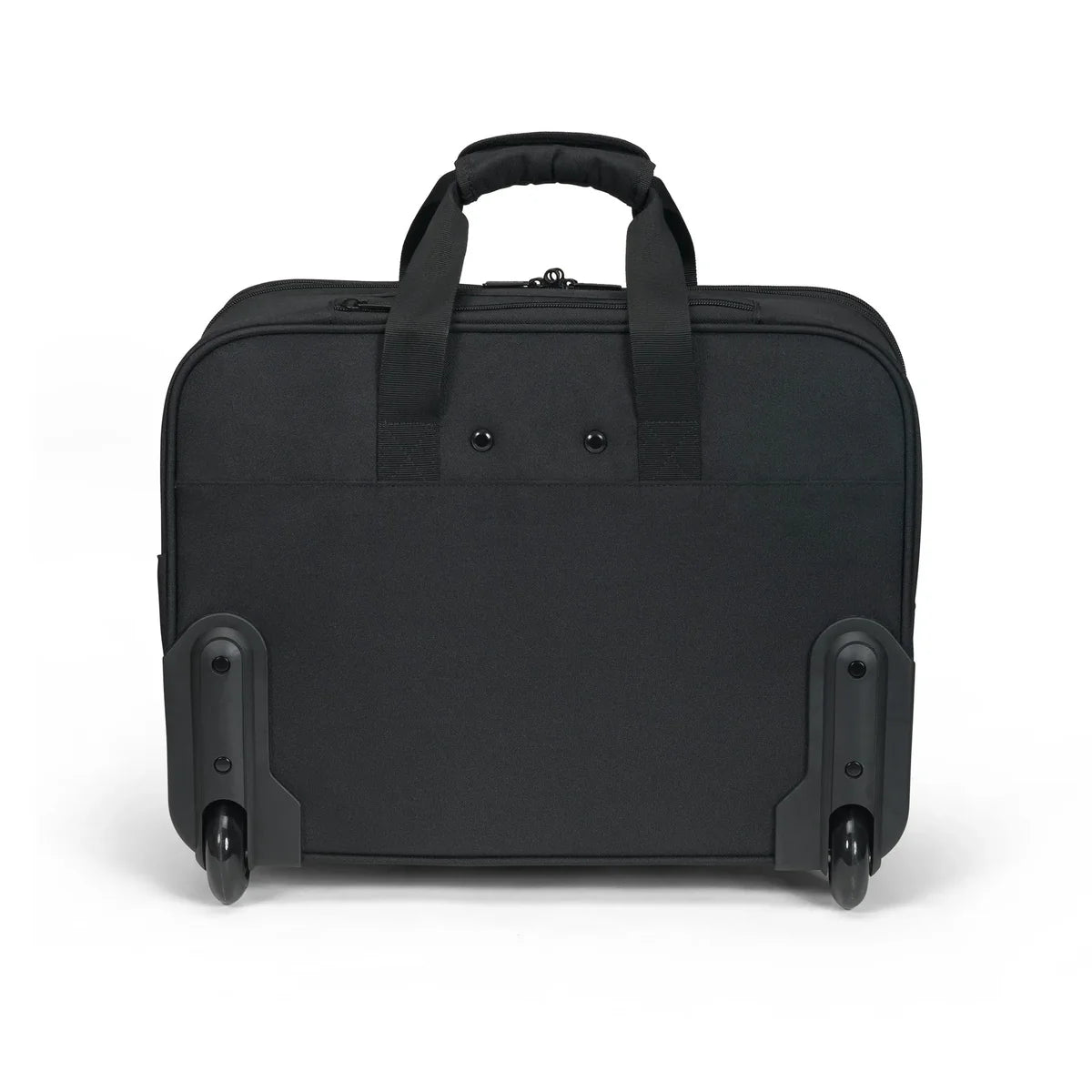 Black rolling suitcase on a white background