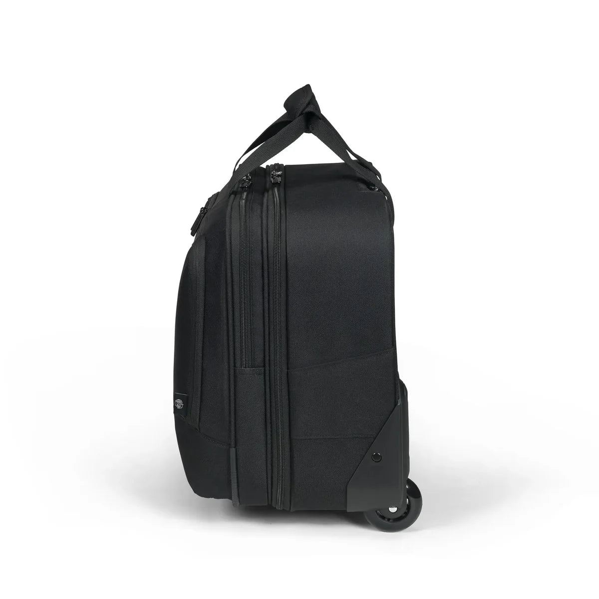 Black rolling backpack on a white background