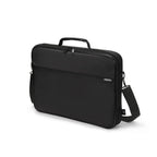 Black briefcase with shoulder strap on a white background