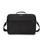 A black nylon laptop sleeve with a top handle and an adjustable shoulder strap, shown against a plain white background.