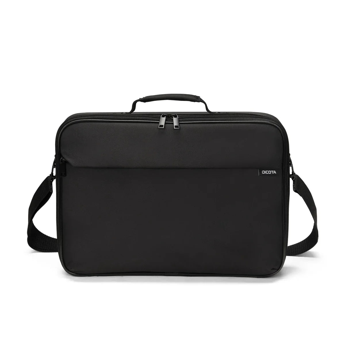 A black nylon laptop sleeve with a top handle and an adjustable shoulder strap, shown against a plain white background.