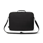 A black laptop briefcase with a top handle and an adjustable shoulder strap, shown against a plain white background.