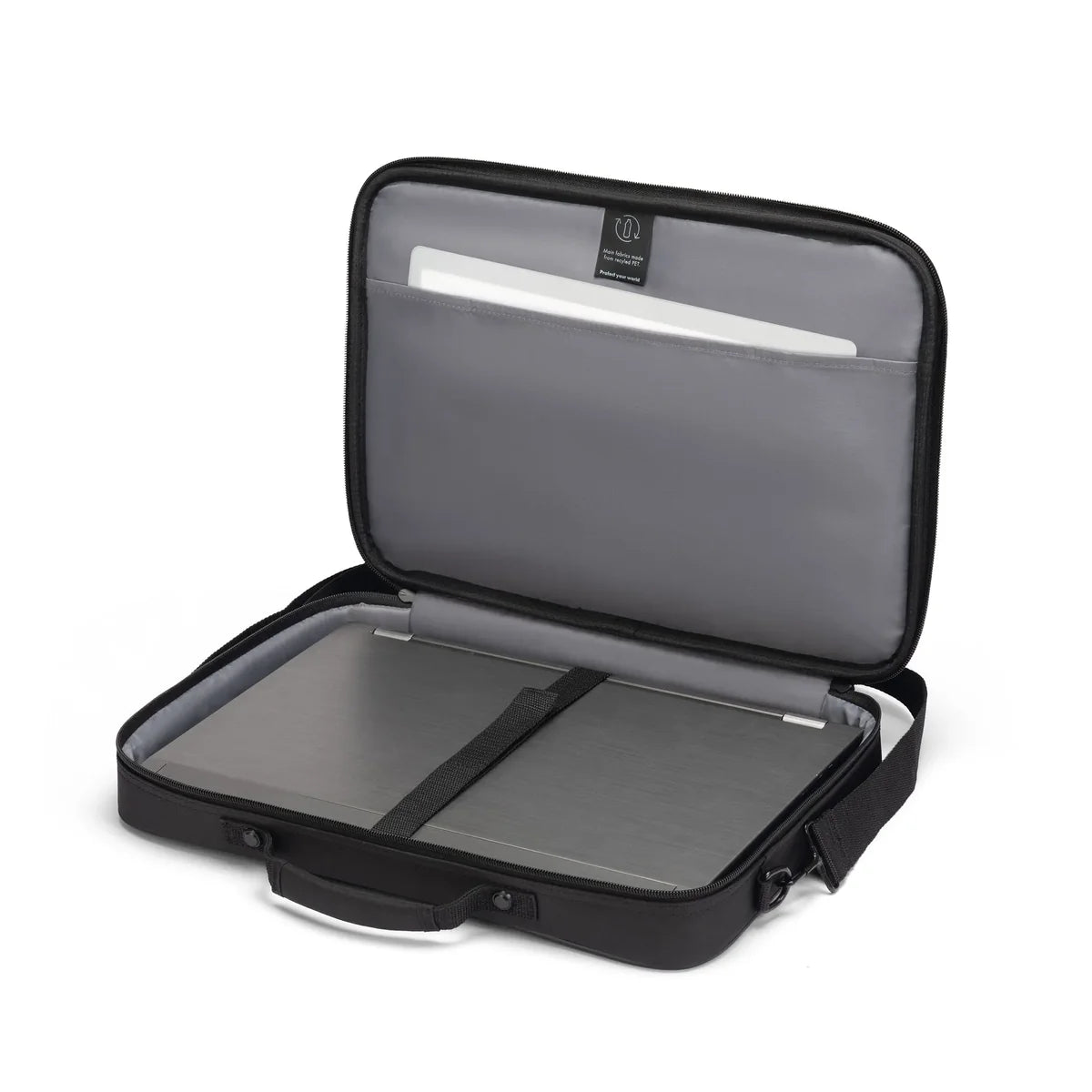 Black and gray suitcase on a white background