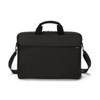 A black laptop briefcase with a top handle, adjustable shoulder strap, and a small white 'DECOTA' brand tag on the right side, shown against a plain white background.