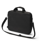 A black laptop briefcase with a top handle and an adjustable shoulder strap, shown on a clean white background.