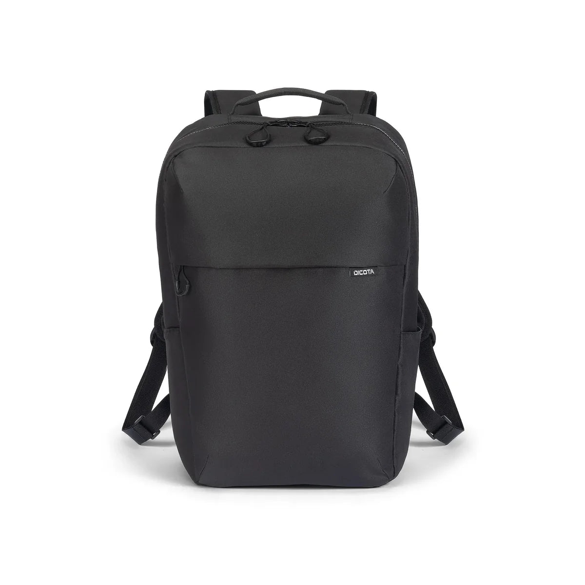 A black backpack with a top handle, dual zipper compartments, and adjustable shoulder straps, shown from the front on a white background. The brand name 'GEEKA' is printed in small white letters on the upper right side of the front pocket.