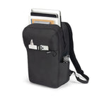 A black backpack shown on a white background, filled with documents and holding a white device in its front pocket. The brand name 'COTOP' is visible on the front pocket.