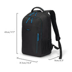 Black backpack with blue zipper accents and dimension markings showing 45cm height, 31.5cm width, and 16cm depth on a white background.