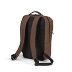 A navy blue and black backpack shown from the back, featuring padded shoulder straps, a breathable black mesh back panel, and a top carry handle, set against a plain white background.