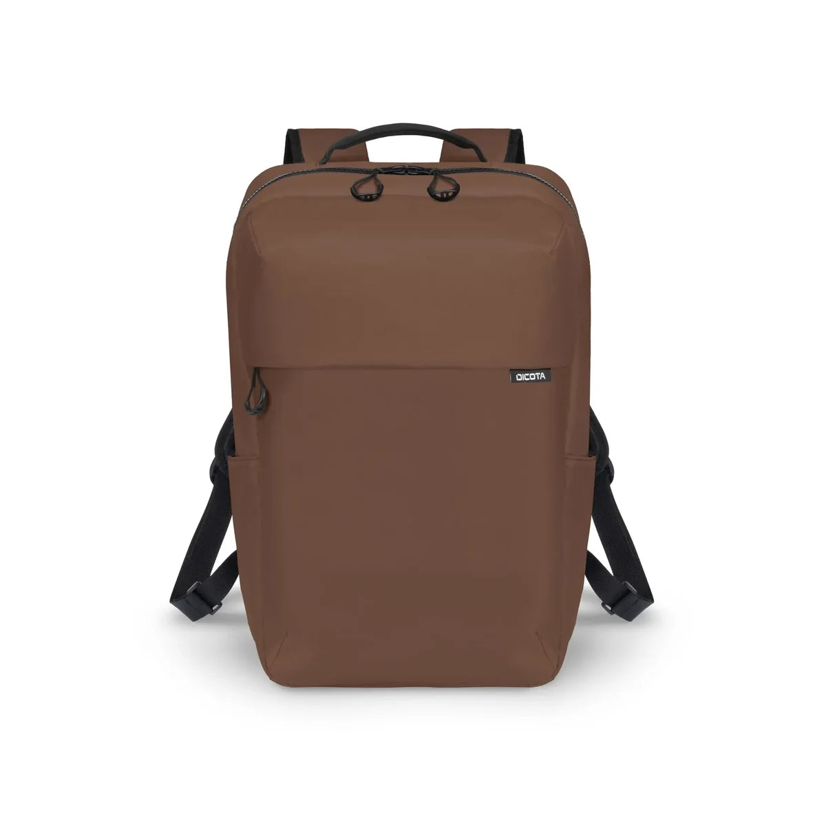 Brown backpack with black straps on a white background