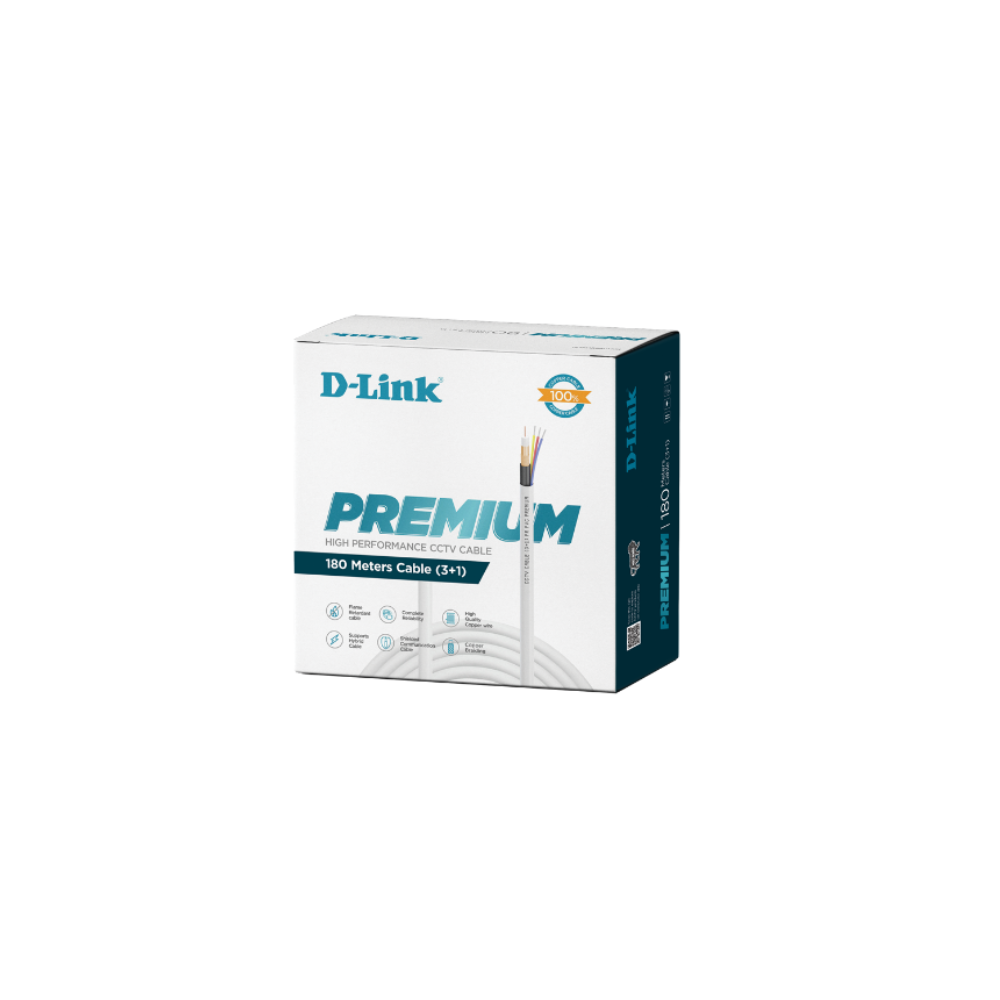 Dlink CCTV Cable 3+1(180MTR)White(DCC-WHI-180-3)