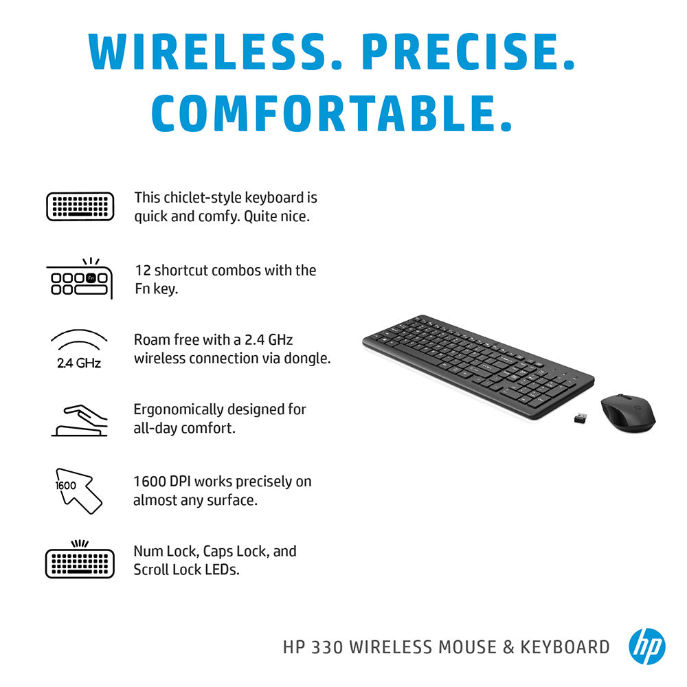 HP 330 Wireless Keyboard and Optical Mouse Ultra Slim Combo with LED Indicators