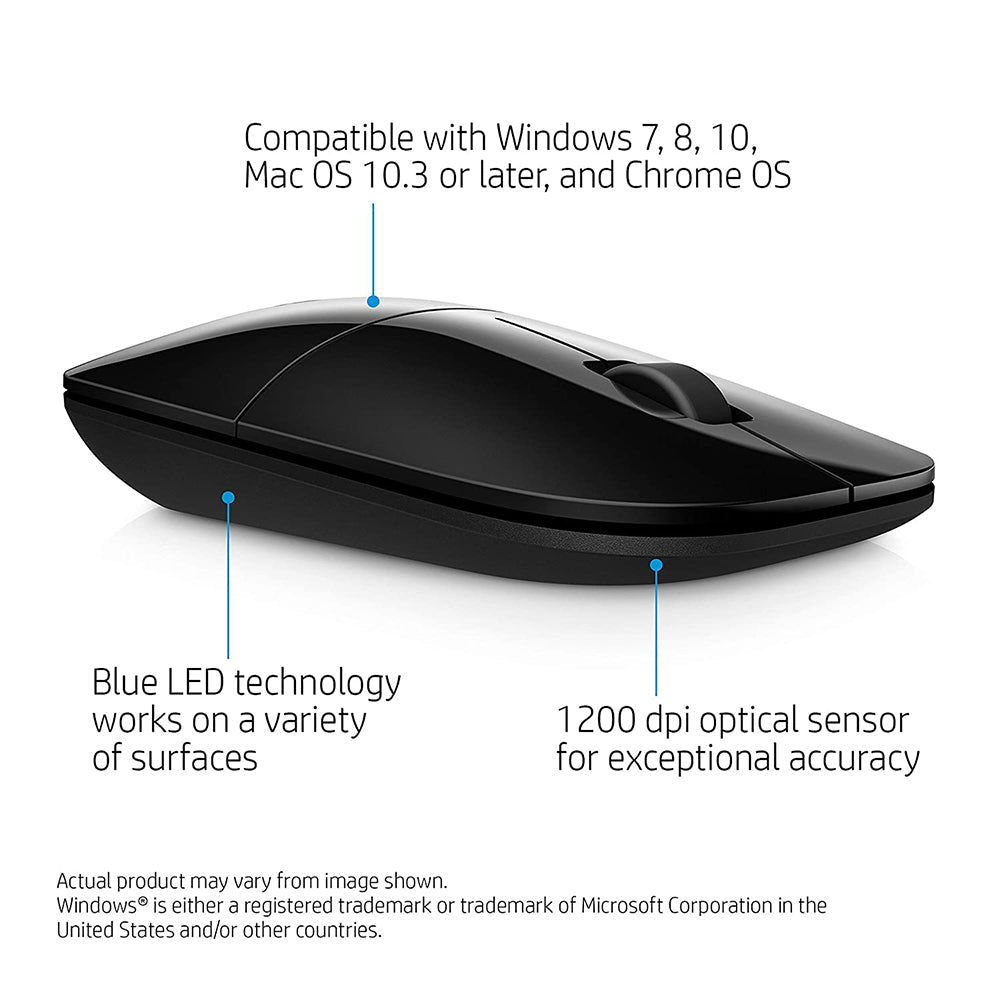 HP Z3700 Wireless Mouse with 1200DPI and 2.4GHz Connectivity - Black