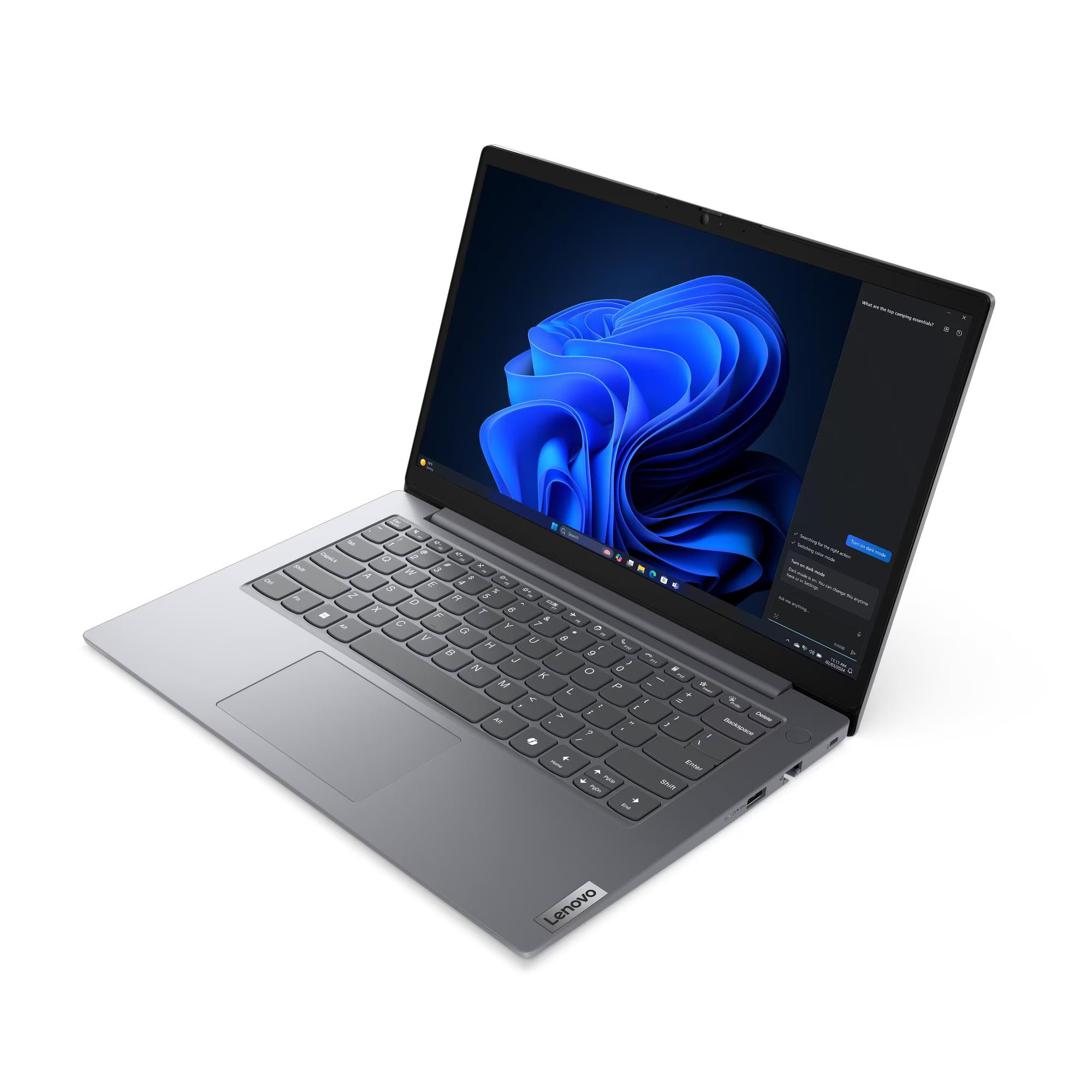Laptop with a blue abstract design on the screen on a white background