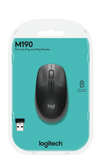 Logitech M190 1000DPI Full Size Curve Design Optical Wireless Mouse - Black