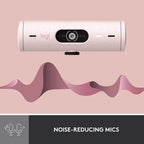 Logitech Brio 500 Full HD 1080p Webcam with Noise Reducing Mics - Rose