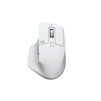 A white Logitech wireless mouse with an ergonomic side-profile design, shown on a solid white background.
