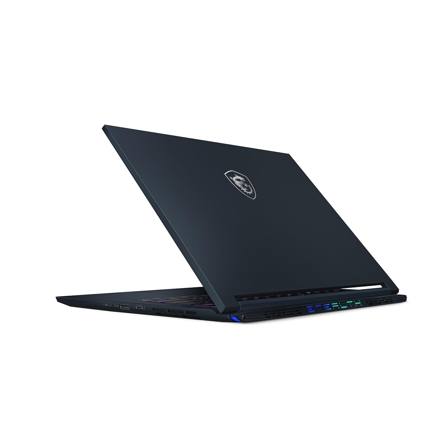 Black laptop with a brand logo on a white background