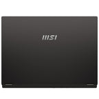 A closed MSI laptop shown from the top, featuring a matte black finish with the silver MSI logo centered on the lid, set against a plain white background.