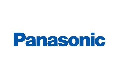 Panasonic logo in blue on a green background
