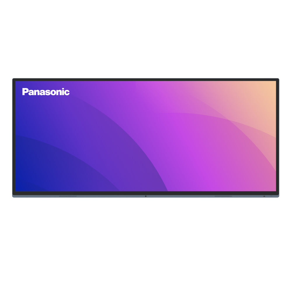 Panasonic multi-viewer display with a black bezel and a vibrant purple, pink, and blue gradient screen, shown against a plain white background.