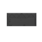 The underside of a black rectangular electronic device, showing a textured crisscross pattern along the top edge and molded plastic compartments on the bottom, isolated on a white background.