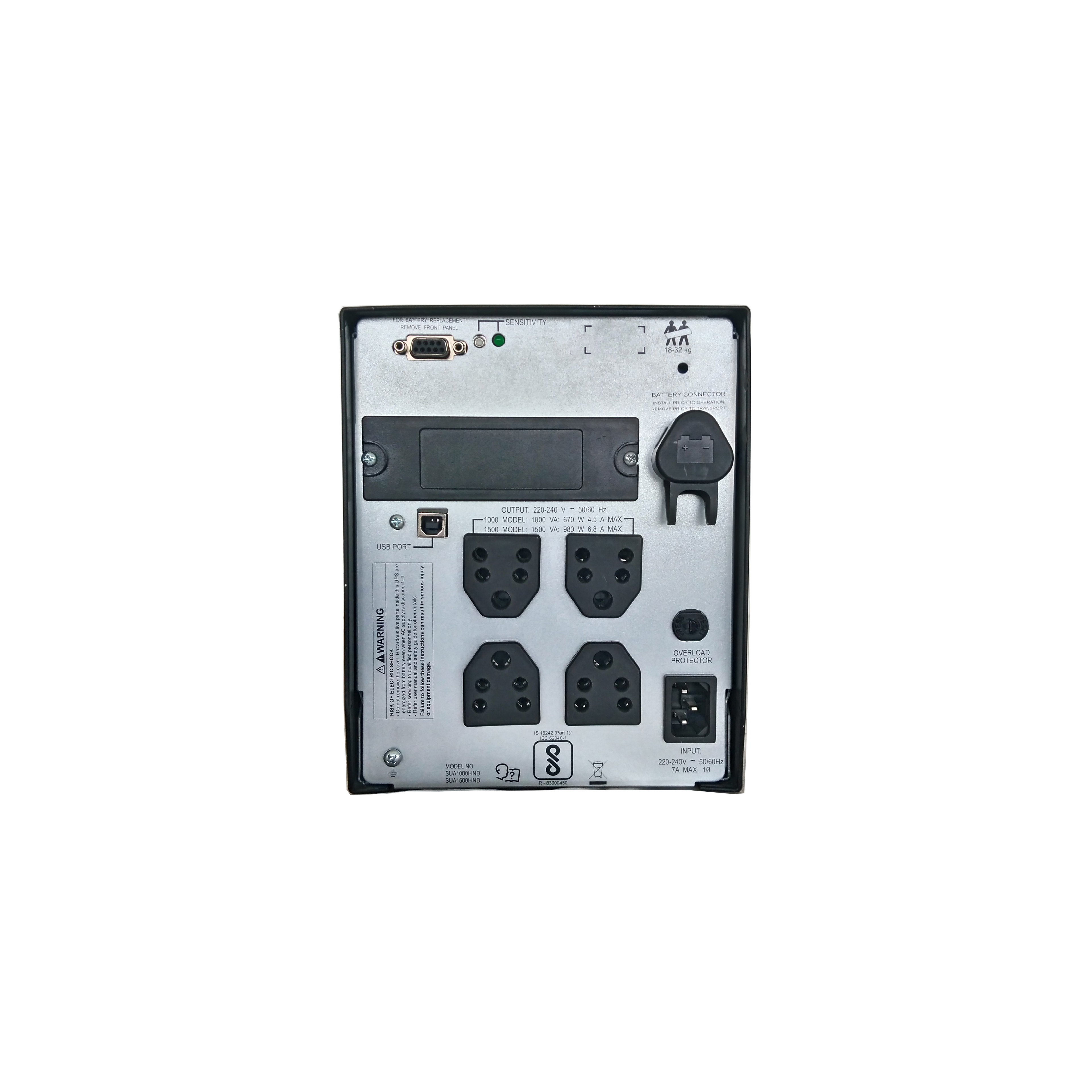 APC Smart-UPS SUA1000I-IND 1000VA/670W Line-Interactive UPS | 4 India 3-Pin Outlets | AVR | User Replaceable Battery | 2-Year Warranty