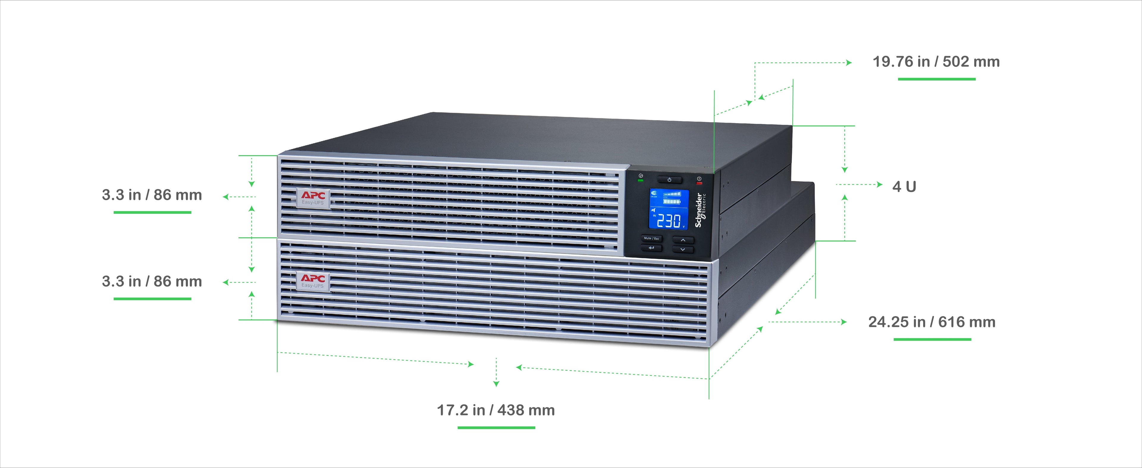 APC Easy UPS On-Line SRVL3KRIL-IN 3000VA/2700W Lithium-Ion Rack/Tower 4U UPS | 230V | 4 India 3-Pin 6A + Hardwire Output | Extended Runtime | LCD Display | 3-Year Warranty