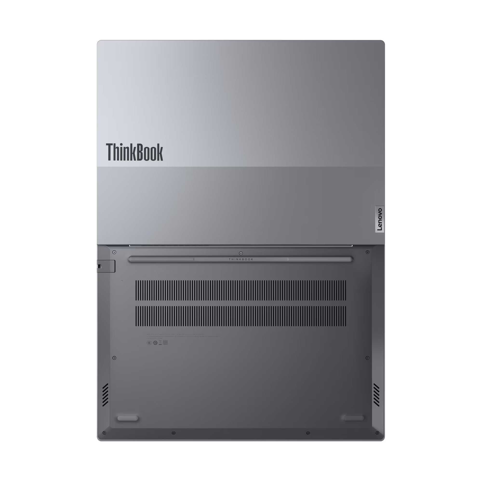 Back view of a Lenovo ThinkBook laptop on a white background